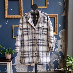 Old Navy Women's White and Grey Plaid Peacoat